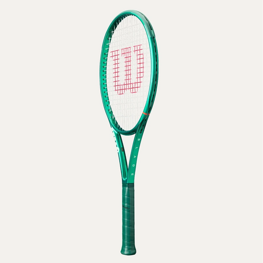 Wilson Blade 100 v10 tennis racquet – 3/4 side view, strung, neutral background.