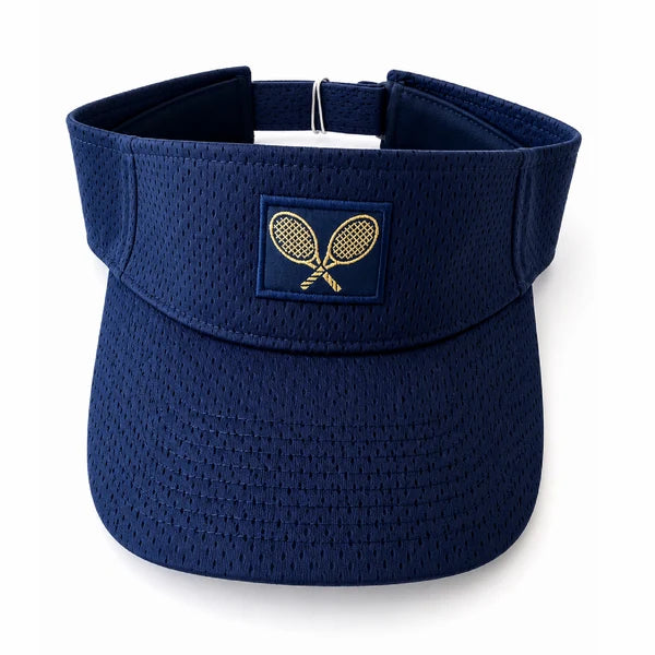 Inside of navy Fuzy Love Performance Mesh Visor showing adjustable strap