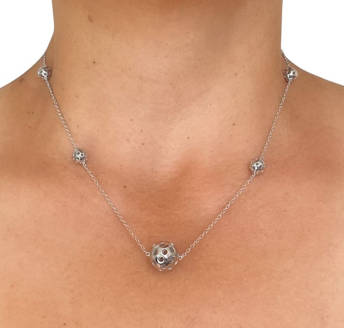 Sterling Reputation Silver Five Pickleball Necklace 16"+3"ext All Rhodium