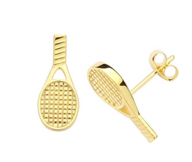 Sterling Reputation Silver Single Tennis Racket Gold-Plated Post Earrings