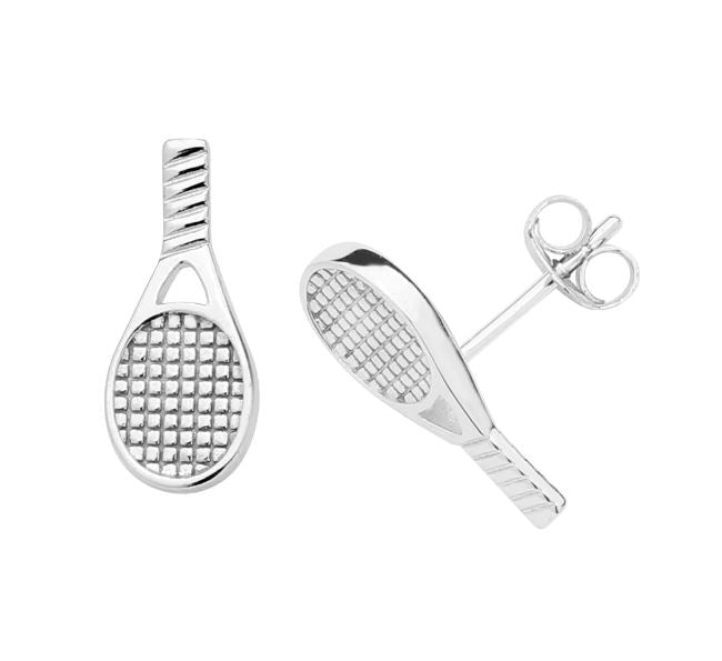 Sterling Reputation Silver Single Tennis Racket Post Earrings