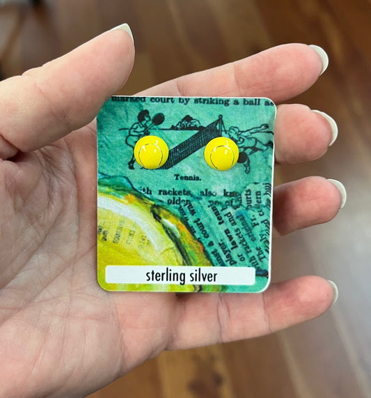 Yellow Enameled Tennis Earrings with sterling silver posts