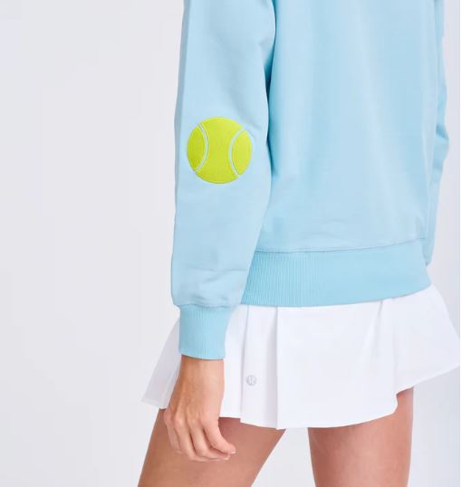 Ame & Lulu Light Blue Tennis Patches Women's Love All Sweatshirt