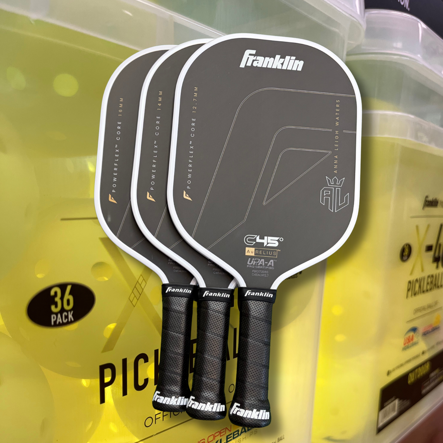 Franklin C45 Aurelius Pickleball Paddles – Anna Leigh Waters Signature Series, available in 12.7mm, 14mm, and 16mm