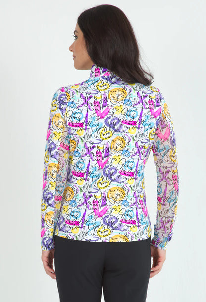 IBKUL Angie Print Long Sleeve Mock Neck Top – 10765 (Limited Ed.)