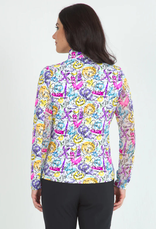 IBKUL Angie Print Long Sleeve Mock Neck Top – 10765 (Limited Ed.)