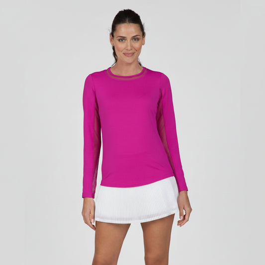 IBKUL Women's Long Sleeve Crew Neck Top with Mesh #83000 – UPF 50+ Icefil® Athletic Shirt