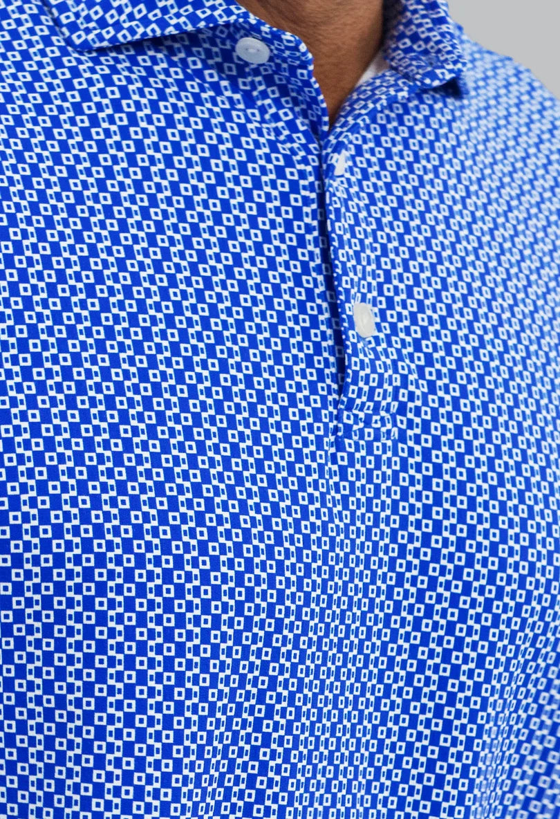 IBKUL Men's Cubes Short Sleeve Polo — White/Royal