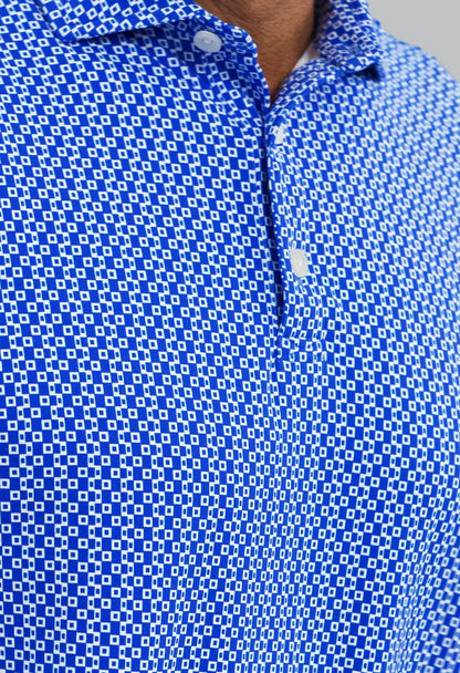 IBKUL Men's Cubes Short Sleeve Polo — White/Royal