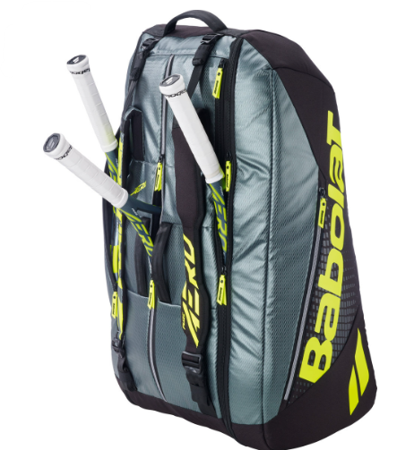 Babolat Pure Aero RH 12 Pack Tennis Racquet Bag  Metallic Grey/Black/Fluo Yellow