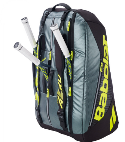 Babolat Pure Aero RH 12 Pack Tennis Racquet Bag  Metallic Grey/Black/Fluo Yellow