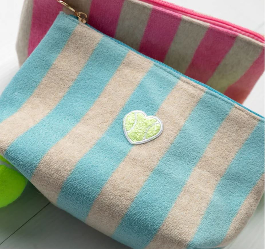 Fuzy Love Terry Cloth Pouch With Heart Blue/Cream