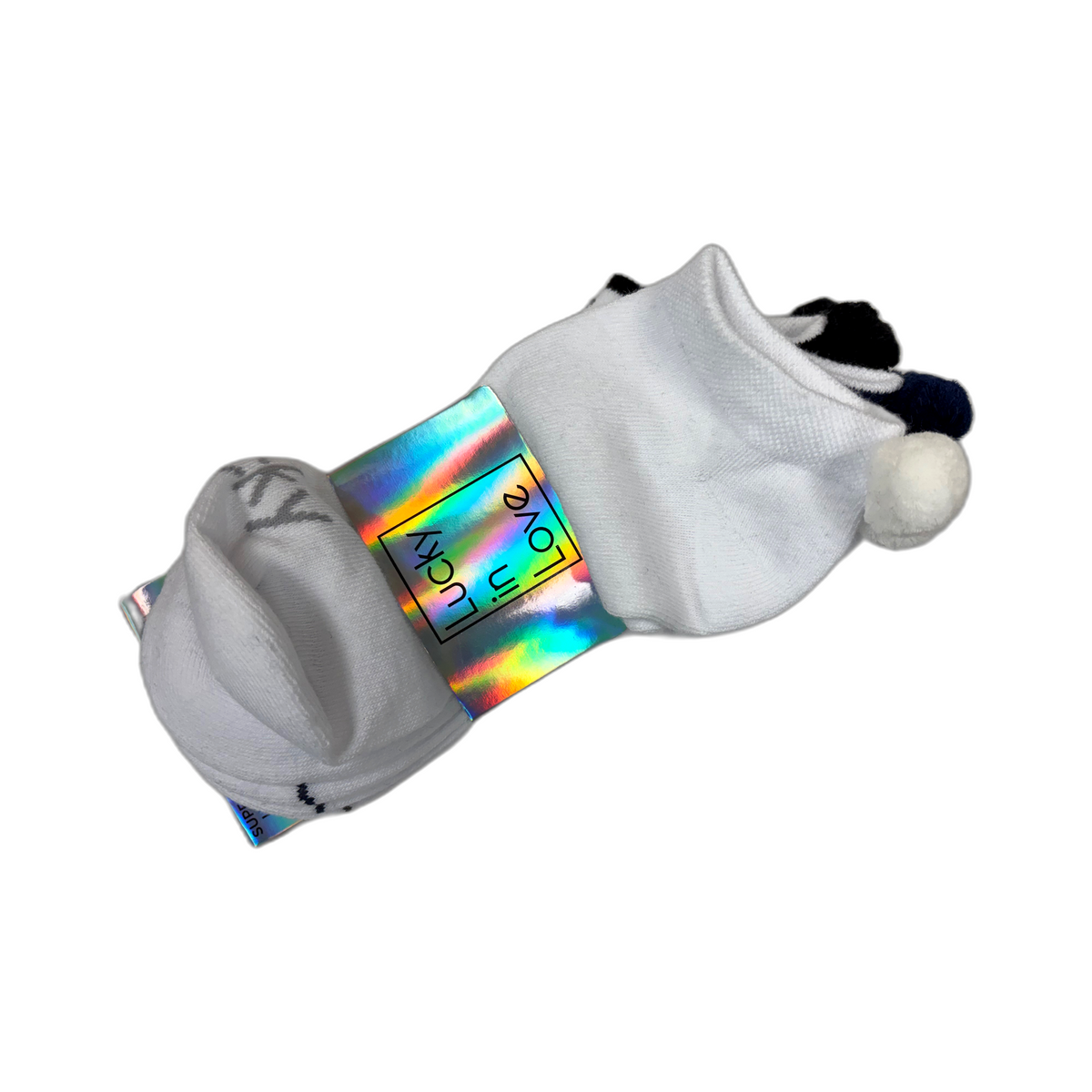 Lucky Pom Pom Low Cut Socks CS03-110 (Navy, Black & White)