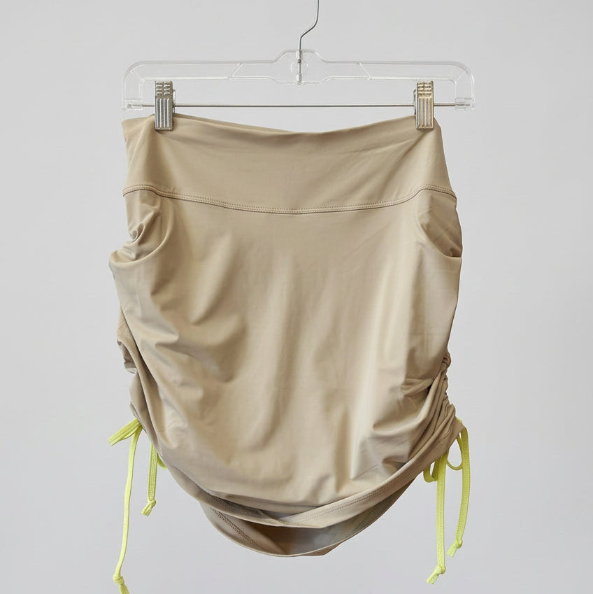 Bobbe Rocking The Drawstring Skort in Dust with Seagrass Yellow adjustable side ties