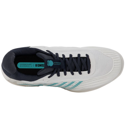 K-Swiss Men's Hypercourt Express 3 Blanc de Blanc/Carbon/Baltic Tennis Shoe