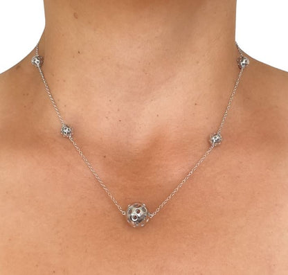 Sterling Reputation Silver Five Pickleball Necklace 16"+3"ext All Rhodium