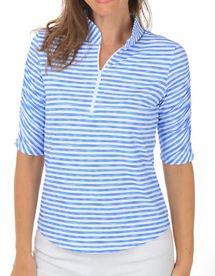 IBKUL Landon Stripe II Print Ruched Elbow Sleeve Top 41164