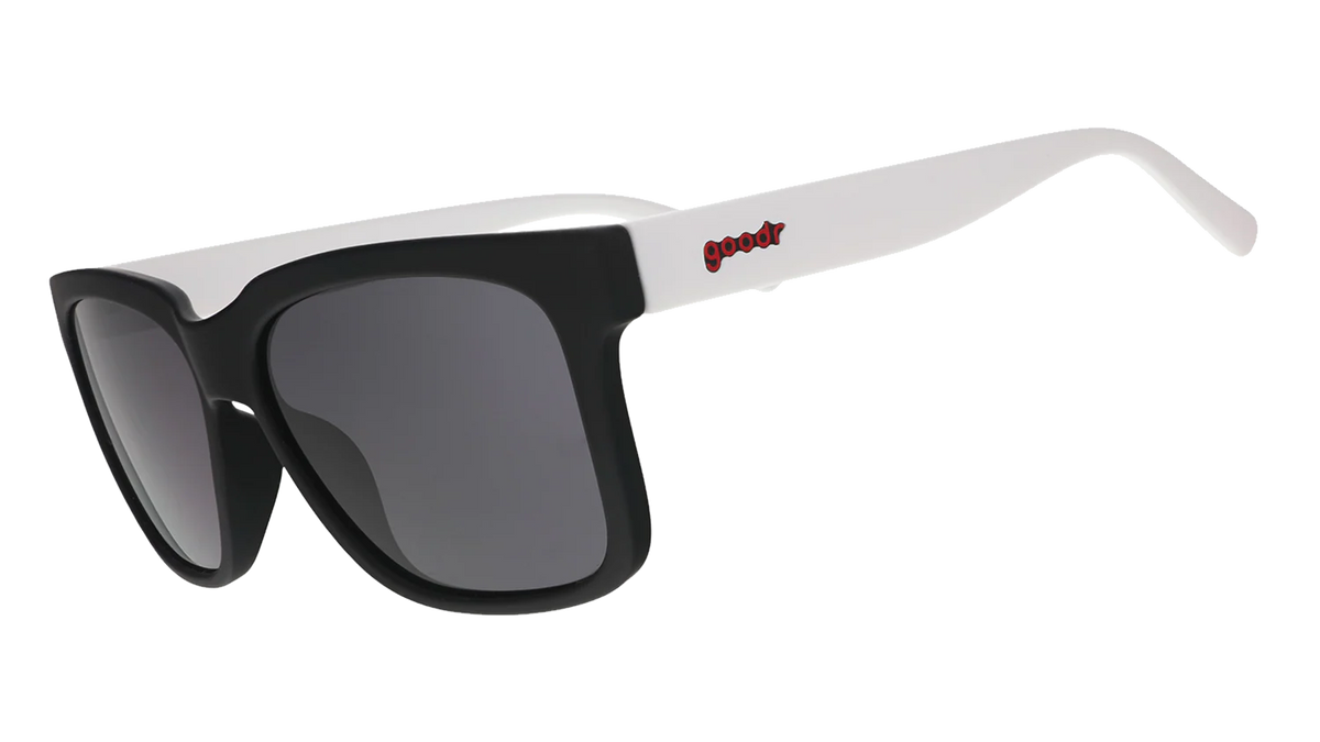 Goodr Tidal G Zero Chill in Antarctica sunglasses with black and white floating frames and black non-reflective lenses