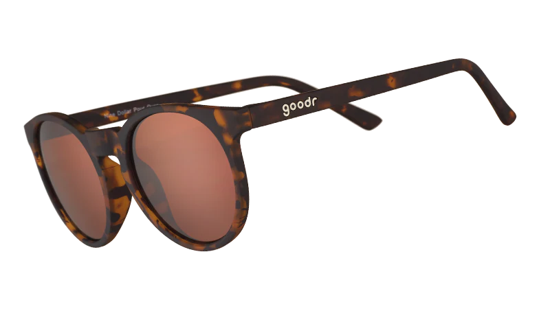 Goodr Circle G Nine Dollar Pour Over round tortoiseshell sunglasses with polarized lenses