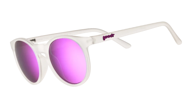 Goodr Circle G Strange Things are Afoot at the Circle G round sunglasses with purple reflective lenses