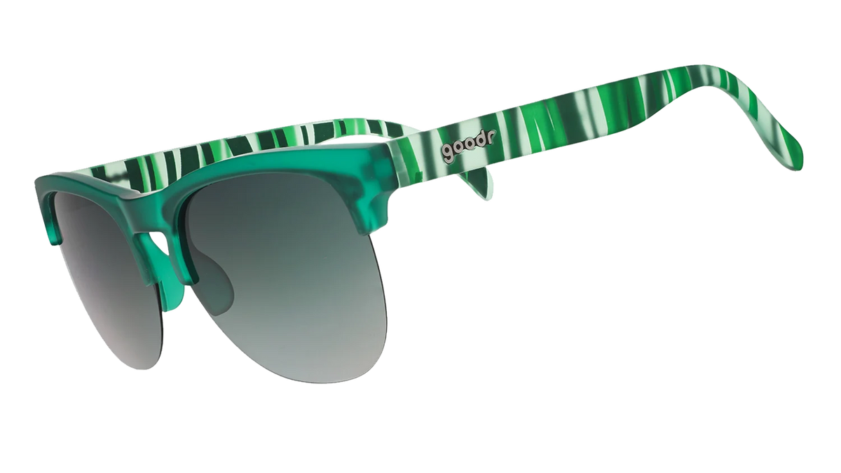 Goodr Avant G Shrine and Dine in Kyoto sunglasses with translucent green frames and gradient lenses