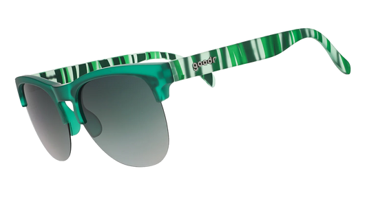 Goodr Avant G Shrine and Dine in Kyoto sunglasses with translucent green frames and gradient lenses