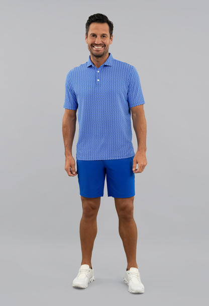 IBKUL Men's Cubes Short Sleeve Polo in White and Royal blue